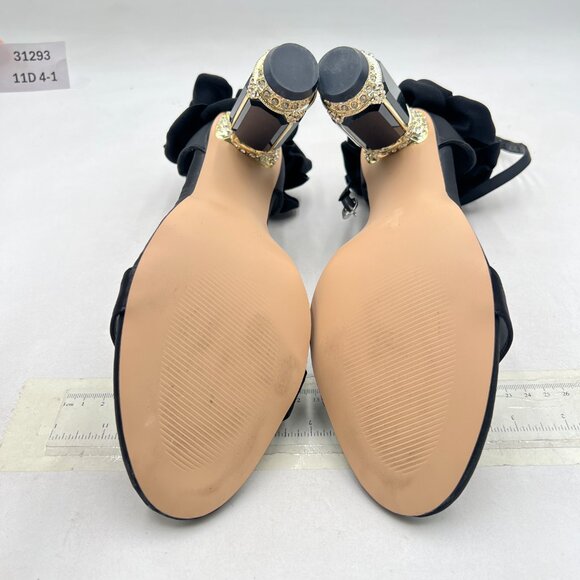 FSJ Black Open Toe Stylish Sandals Ankle Strap Crystal Heels Wedding Party Shoes - Picture 7 of 8